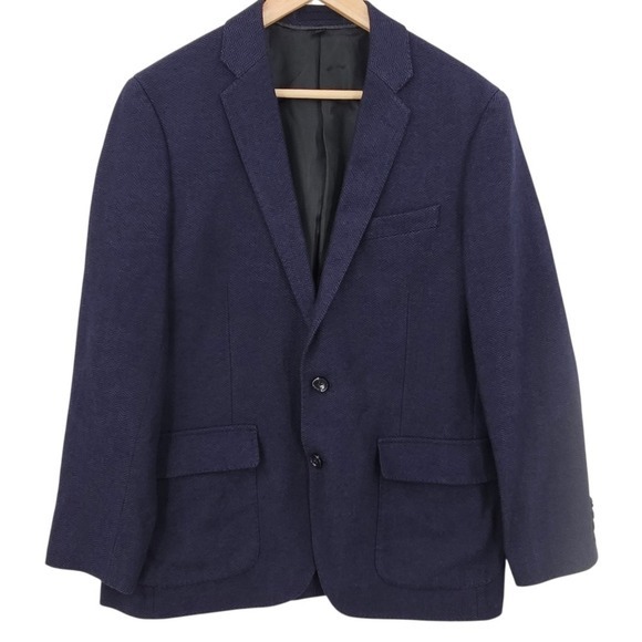 J. Crew Mens 40S Blue Herringbone Moon Wool Ludlow Slim Fit Unstructured Blazer - Picture 1 of 13
